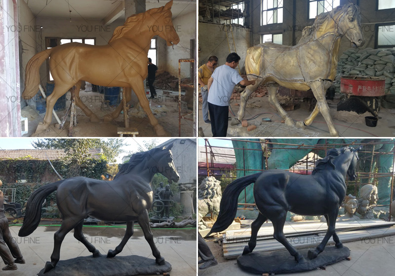 standing bronze black horse statue