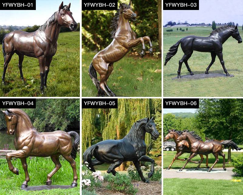 Outdoor Pair of Full Size Bronze Horse Sculpture