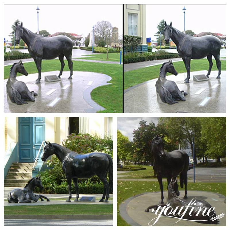 Antique Mare and Foal Bronze Statues Park Decor on Sale
