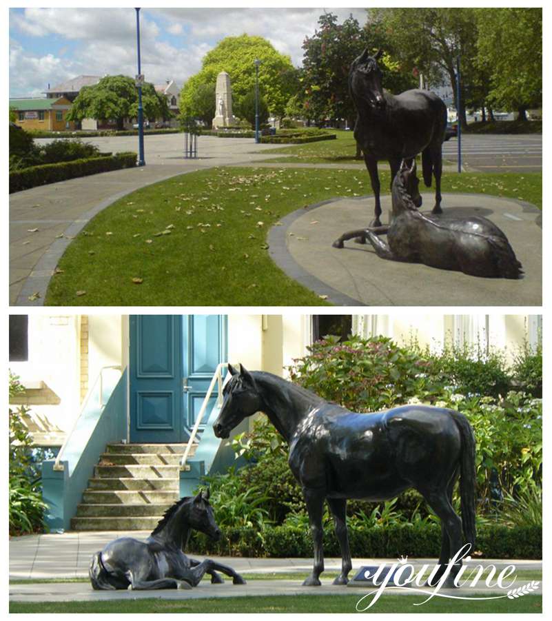 Life Size Antique Mare and Foal Bronze Statues Park Decor