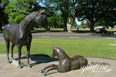 Mare and Foal Bronze Statues Park Decor