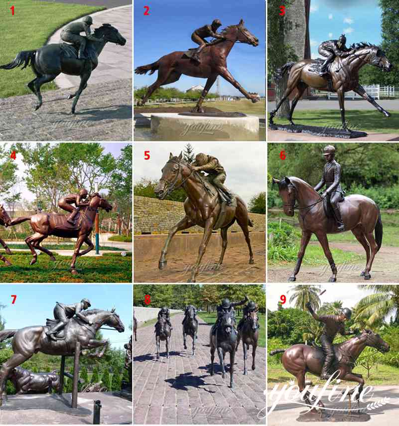 Bronze racing horse statue